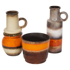 Scheurich Set of 3 Vases Lava Glaze West German Pottery 1970s