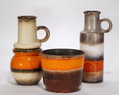 Scheurich Set of 3 Vases Lava Glaze West German Pottery 1970s