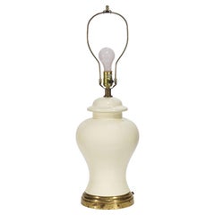 Vintage White Ceramic Urn Table Lamp on Brass Base, 1960s