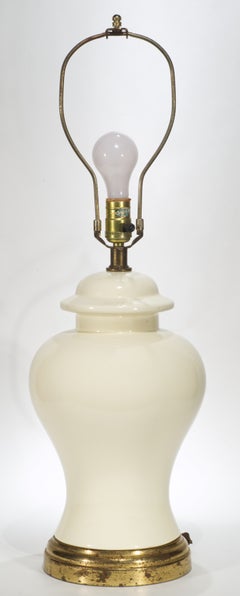 Vintage White Ceramic Urn Table Lamp on Brass Base, 1960s