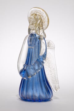 Murano Cobalt Blue & Gold Glass Angel Sculpture, Vintage