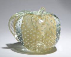 Murano Glass Large Golden Apple Sculpture Paperweight, Glows in UV
