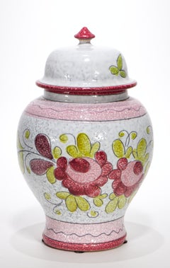 Italian Modern Apothecary Ginger Jar, Art Pottery & Majolica Sgraffito Glaze