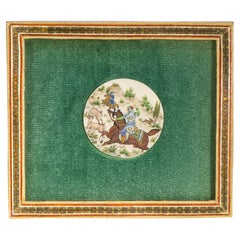 Vintage Persian Miniature Painting Hunters on Horseback in Inlaid Frame