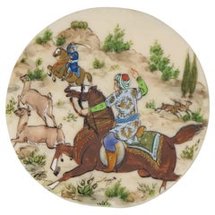 Vintage Persian Miniature Painting Hunters on Horseback in Inlaid Frame