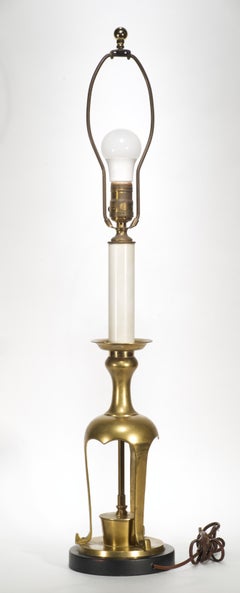 James Mont Style Brass Chinoiserie Candlestick Table Lamp, 1950s