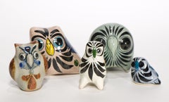 Set di 5 sculture in miniatura a forma di gufo in ceramica artistica Tonala, Messico