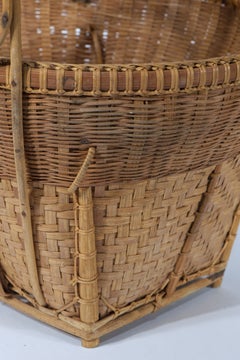 Vintage Split Bamboo Ikebana or Storage Basket, Sculptural Handle
