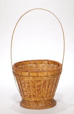 Vintage Split Burnt Bamboo Ikebana or Storage Basket with Handle