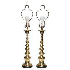 Pair of Vintage Stiffel Tall Brass Candlestick Baluster Table Lamps, 1950s