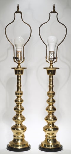 Pair of Vintage Stiffel Tall Brass Candlestick Baluster Table Lamps, 1950s