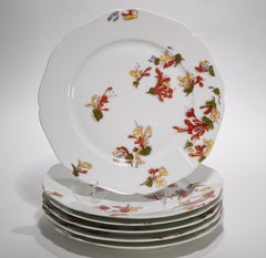 Antique Haviland Limoges 6 Porcelain Plates Ukiyo-e Flowers Decor, 1879-1889