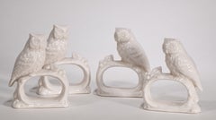 Lot de 4 ronds de serviette en porcelaine représentant des chouettes blanches, Japon, années 1960