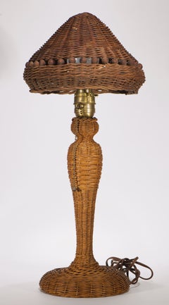 Vintage Arts and Crafts Table Lamp, Wicker and Rattan, 1920s-40s
