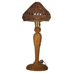 Vintage Arts and Crafts Table Lamp, Wicker and Rattan, 1920s-40s
