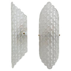 Pair of Clear Murano Glass Wall Sconces with Textured Relief