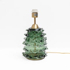 Pair of Green Rostrato Murano Glass Table Lamps