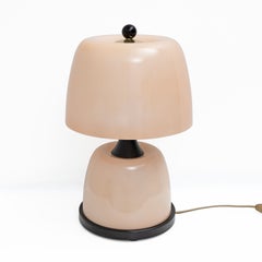 Pair of Italian Murano Glass Table Lamps in Blush Pink with Brass Accents