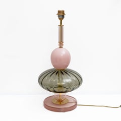 Pair of Geometric Murano Glass Table Lamps in Pink and Gray, Sottsass Style