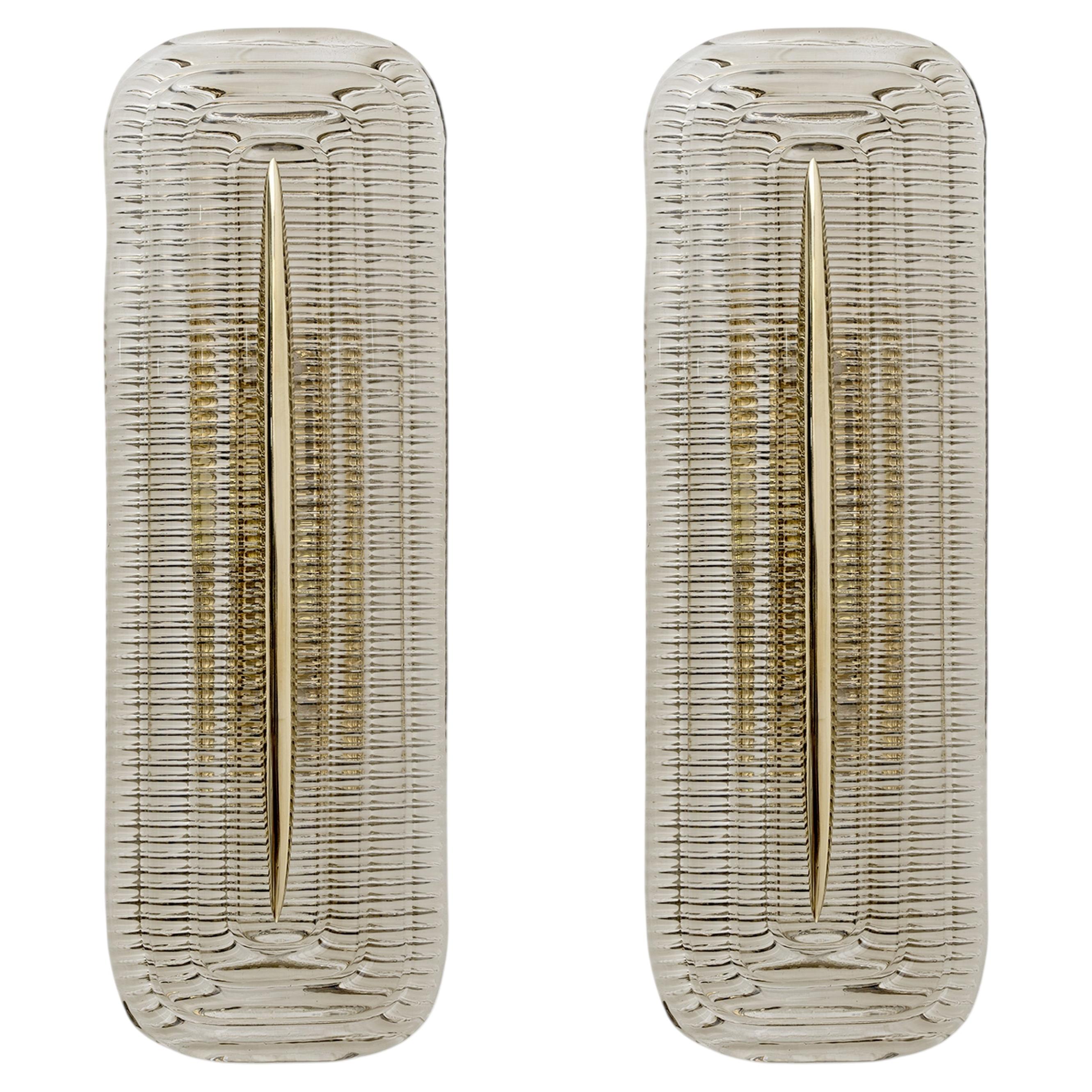Pair of Modern Italian Smoked Murano Glass and Brass Wall Sconces