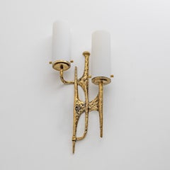 Brutalist Bronze Wall and Murano Glass Sconce by Felix Agostini, 1990s