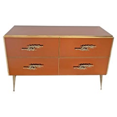Amber Mirrored Chest of Drawers with Brass Accents, Mid-Century Modern Style