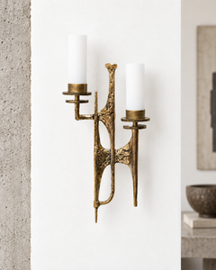 Pair of Brutalist Bronze and Murano Glass Wall Sconces by Felix Agostini