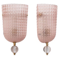 Pair of Art Dèco Style Italian Murano Glass and Brass Sconces