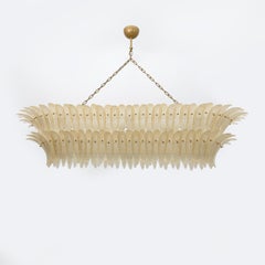 Mid-century Modern Style Italian Murano Glass and Brass Palmette Chandelier