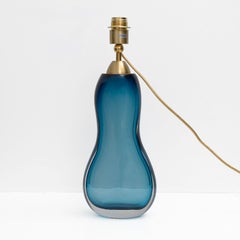 Pair of Italian Mid-Century Blue Murano Sommerso Glass Table Lamps