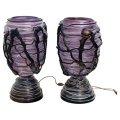 Superbe paire de lampes de table sculpturales en verre de Murano, pièce unique, 1990