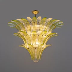 Mid-Century Green and Clear Murano Glass Palmette Chandelier, Italy