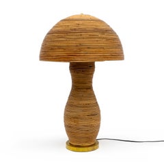 Pair of Vintage Rattan and Brass Table Lamps, 1970s