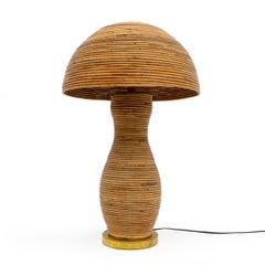 Vintage Rattan and Brass Table Lamp, 1970s