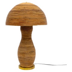 Vintage Rattan and Brass Table Lamp, 1970s