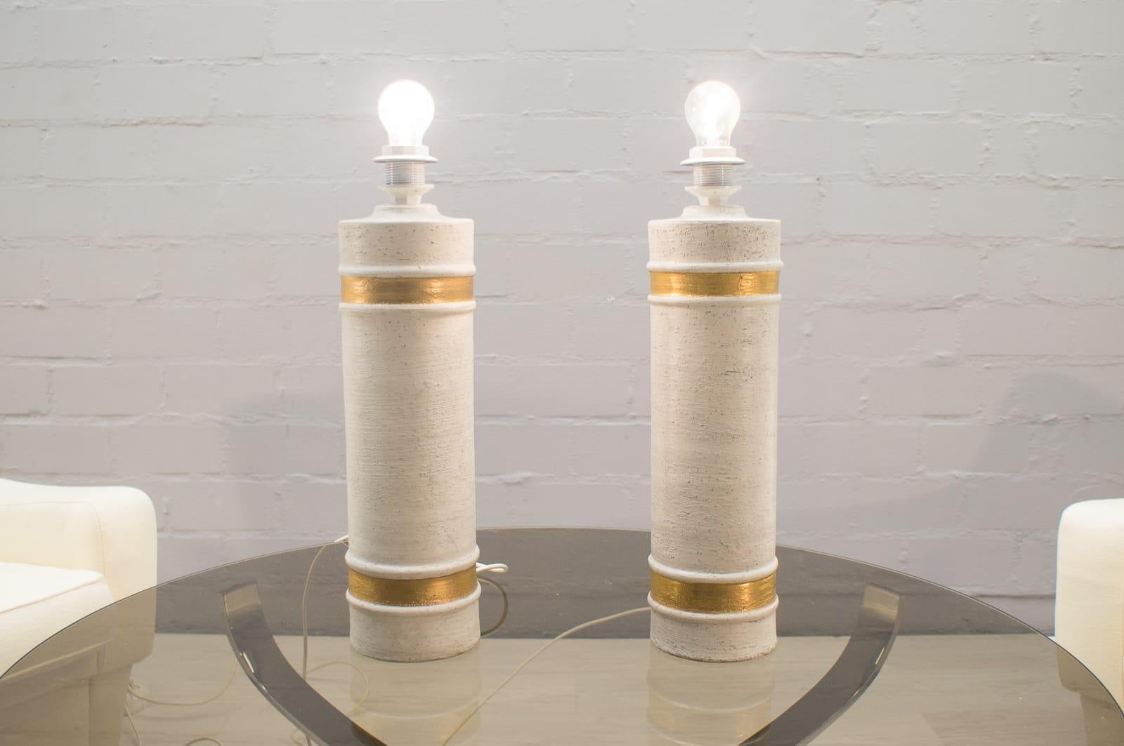 Pair of Handmade Ceramic Table Lamps by Bitossi for Bergboms Sweden, 1960s For Sale 2
