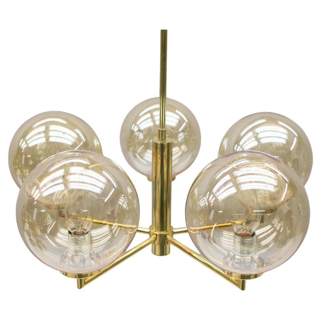 Space Age Orbit Ceiling Lamp with Five Amber Glass Balls, 1960s