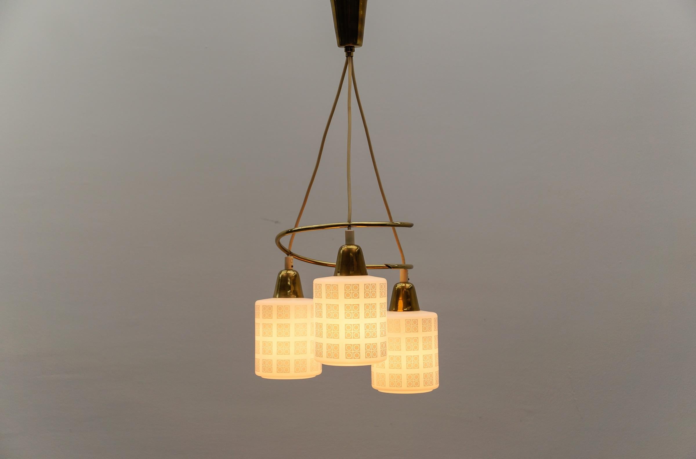 Lampada a sospensione in ottone e vetro opalino della modernità di metà secolo, anni '50 In condizioni buone in vendita a Nürnberg, Bayern