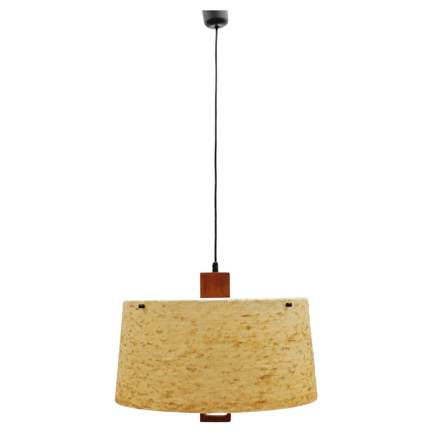 Graziosa lampada da soffitto in teak e fibra di vetro di Temde Swiss, anni '60 in vendita
