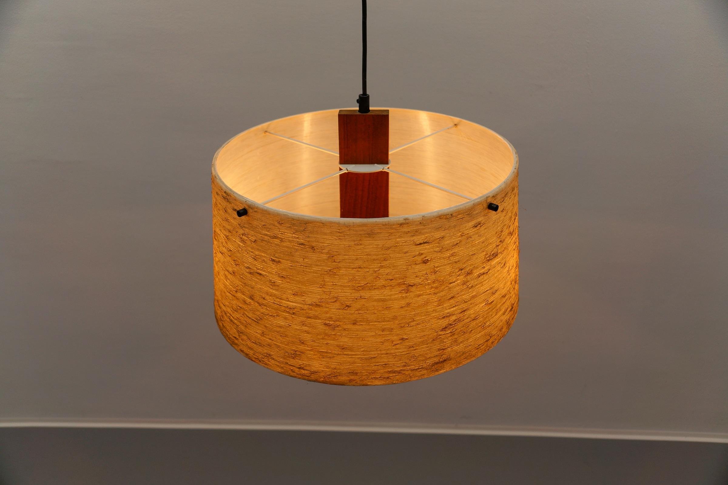Graziosa lampada da soffitto in teak e fibra di vetro di Temde Swiss, anni '60 in vendita 2