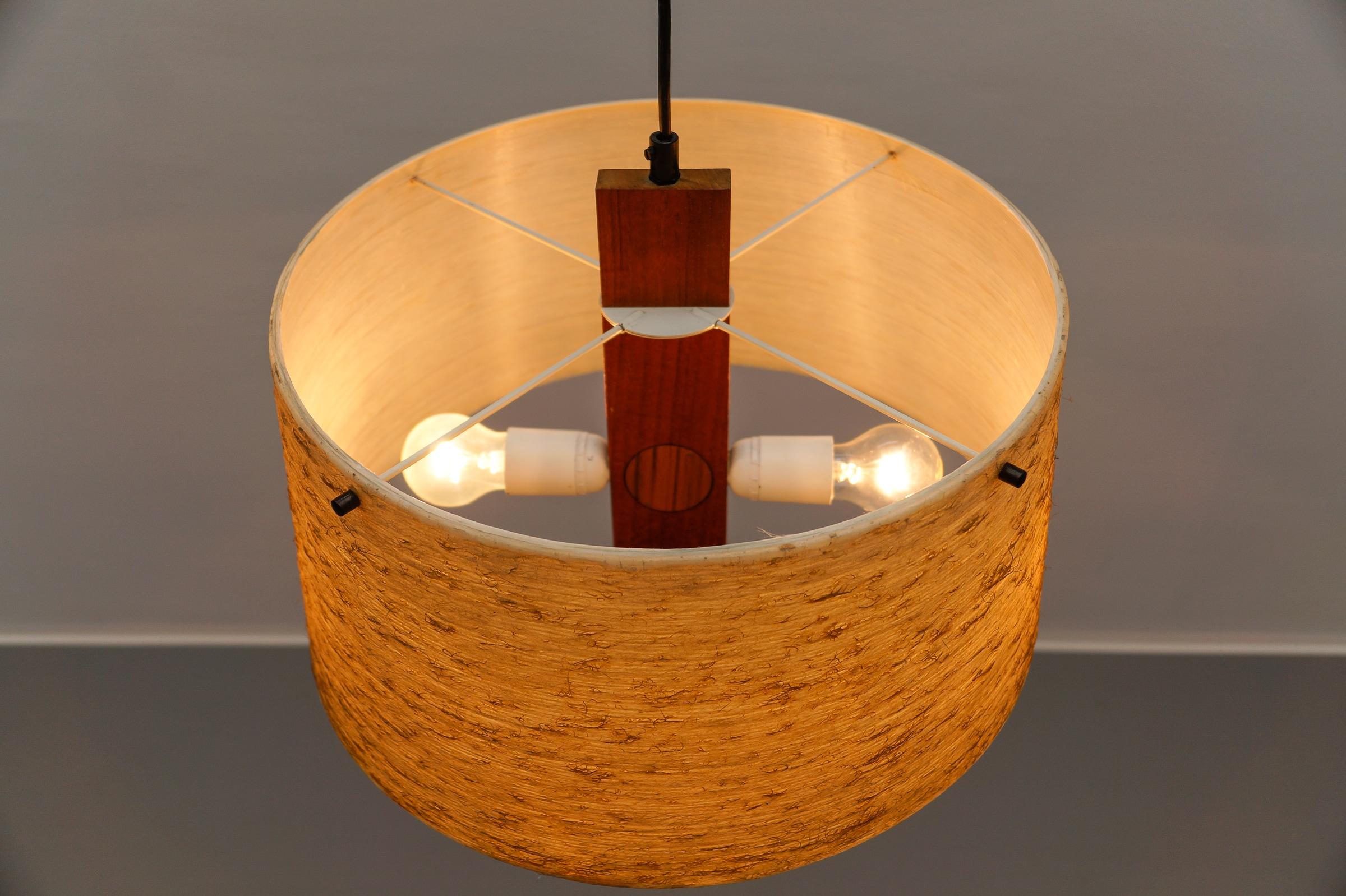 Graziosa lampada da soffitto in teak e fibra di vetro di Temde Swiss, anni '60 in vendita 4