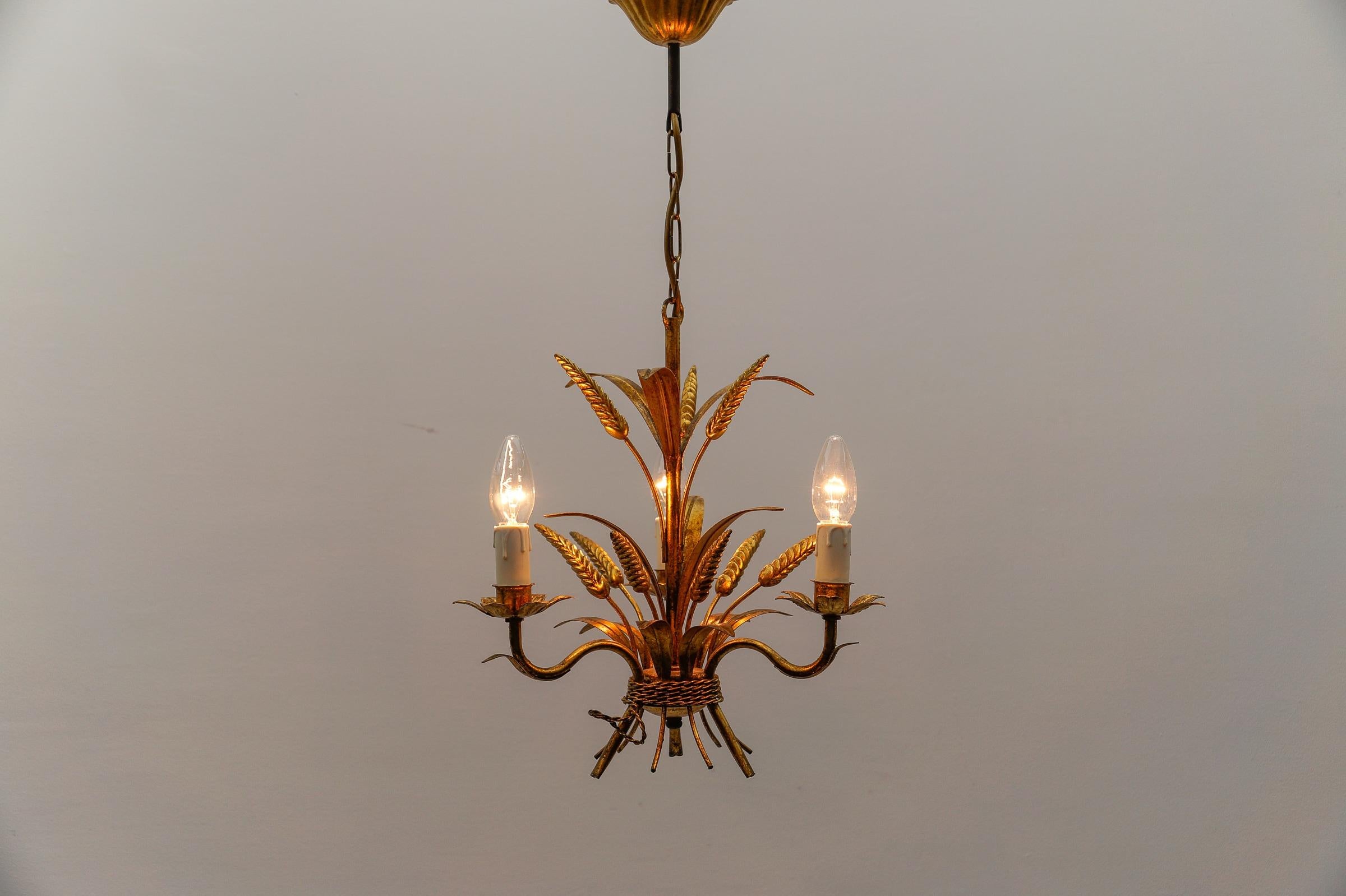 Gilt Hollywood Regency Flower Ceiling Lamp by Hans Kögl, Germany, 1970s For Sale