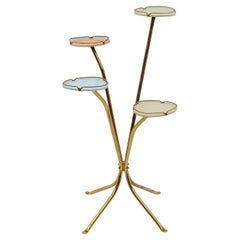 Mid-Century Modern brass and pastel-colored glass flower stand / display, 1950s