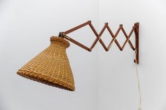 Applique scandinave à ciseaux en teck et rotin, 1960s