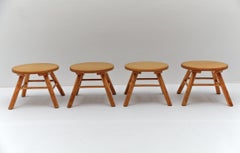 Set of 4 scandic Mid-Century Modern oak stools, 1960s