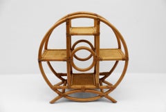 Round Rattan, Bamboo and Wicker Shelf, 1970s Italy