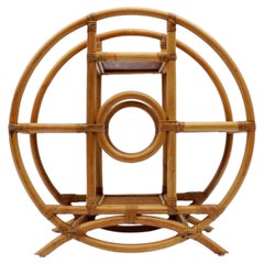 Round Rattan, Bamboo and Wicker Shelf, 1970s Italy