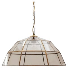 Lovely Brass and Smoked Glass Ceiling Lamp, 1960s Italy