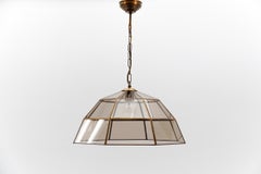 Lovely Brass and Smoked Glass Ceiling Lamp, 1960s Italy