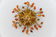 Orange crystal glass and metal florentine ceiling lamp by Banci Firenze, 1960s